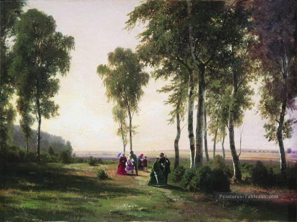 paysage avec des gens de marche 1869 Ivan Ivanovitch Peintures à l'huile